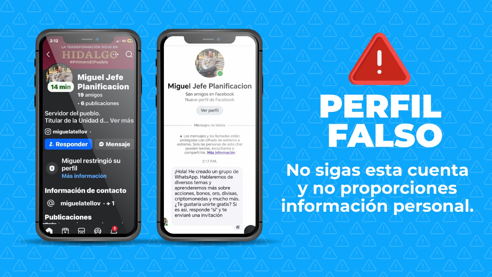Alerta sobre perfil falso en redes sociales