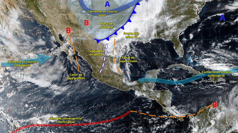 Frente Frío 43 provocará lluvias intensas, vientos y contrastes térmicos en Hidalgo durante los próximos cuatro días
