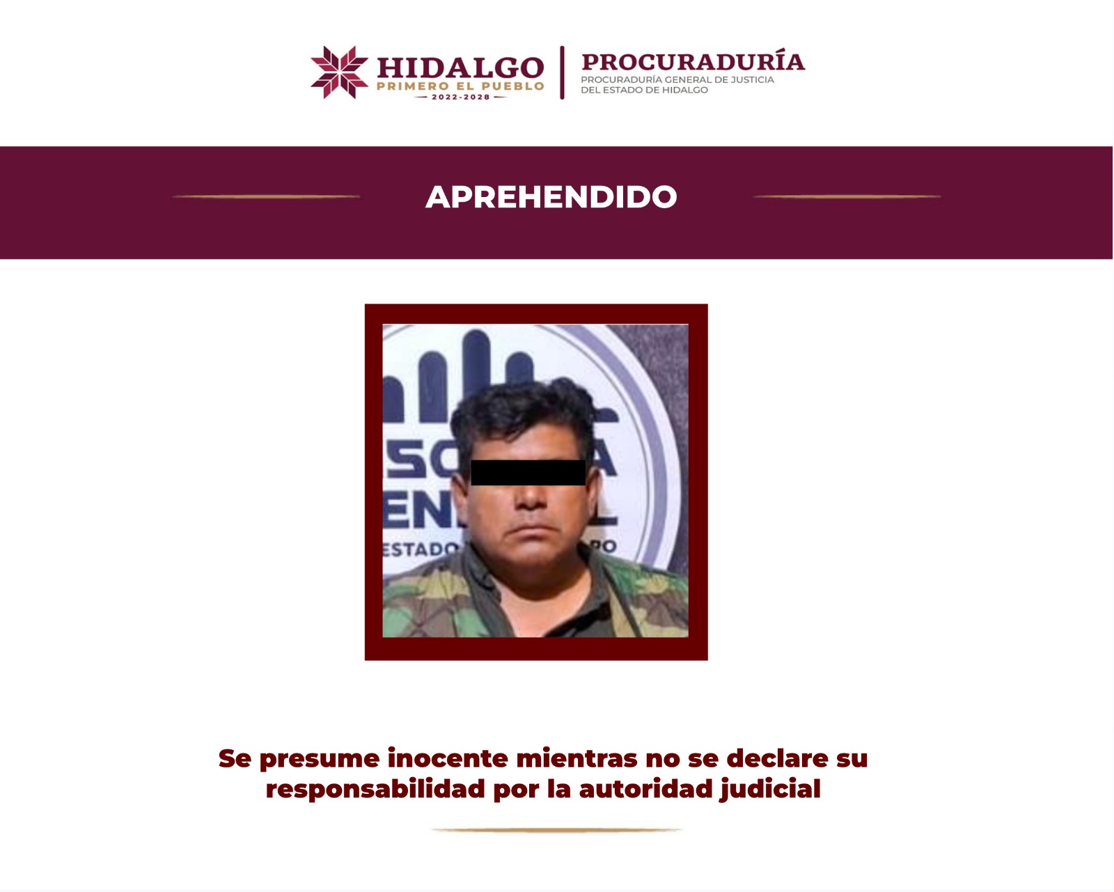 En Querétaro la PGJEH aprehendió a un hombre investigado por homicidio doloso calificado