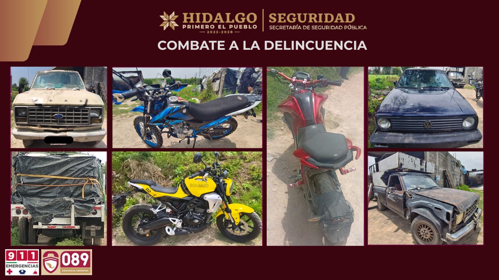 Operativo coordinado en Tlaxcoapan: SSPH asegura hidrocarburo, droga y vehículos con reporte de robo