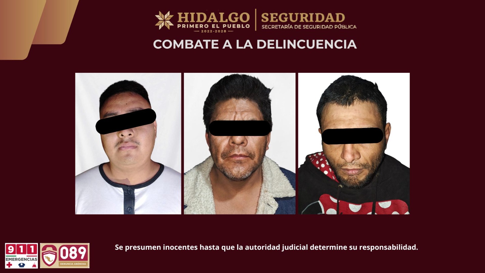 Asegura SSPH a tres presuntos generadores de violencia en Villa de Tezontepec
