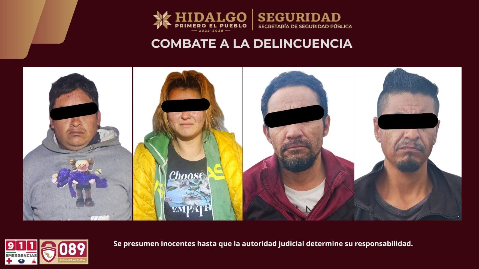 Asegura SSPH a cuatro personas relacionadas con robos a negocios en Mineral de la Reforma