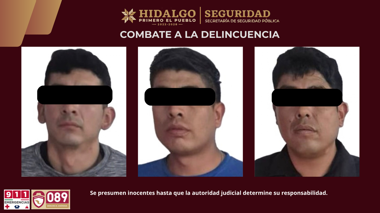 SSPH asegura a tres sujetos por robo a negocio
